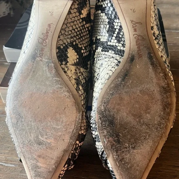 Sam Edelman Women's Snake-Print Pointed Toe Flats in Black/Tan - Picture 5 of 6